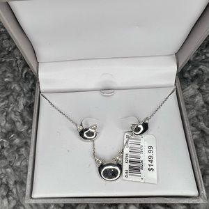 NWT Cat Silver & Diamonds Necklace & Earrings Set